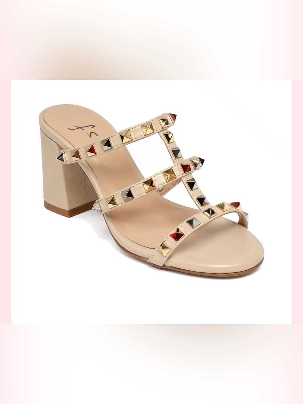 French Sole Beige Studded Block Heel